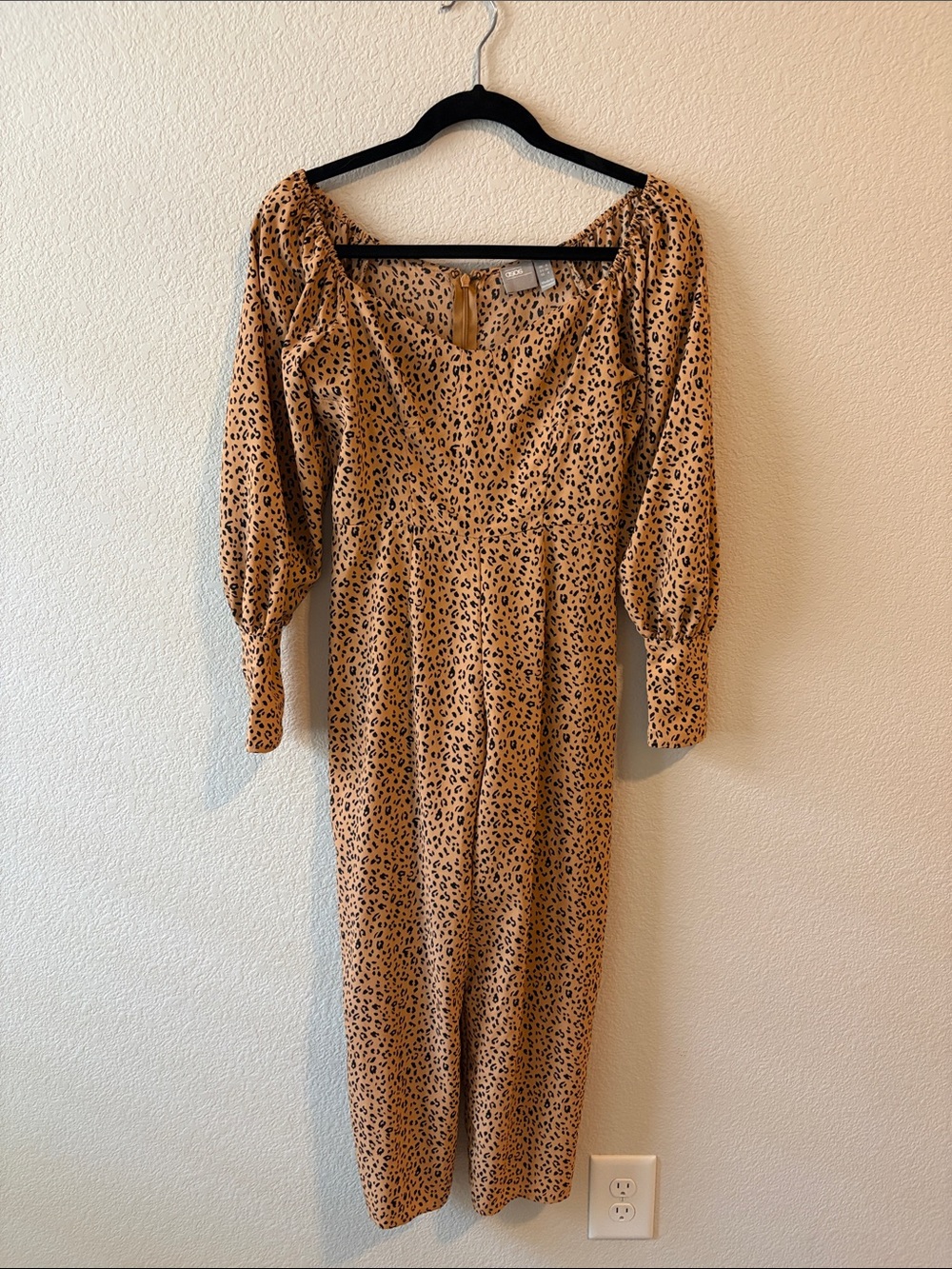 ASOS Leopard-Print Puff Sleeve Midi Dress - Tan/Black